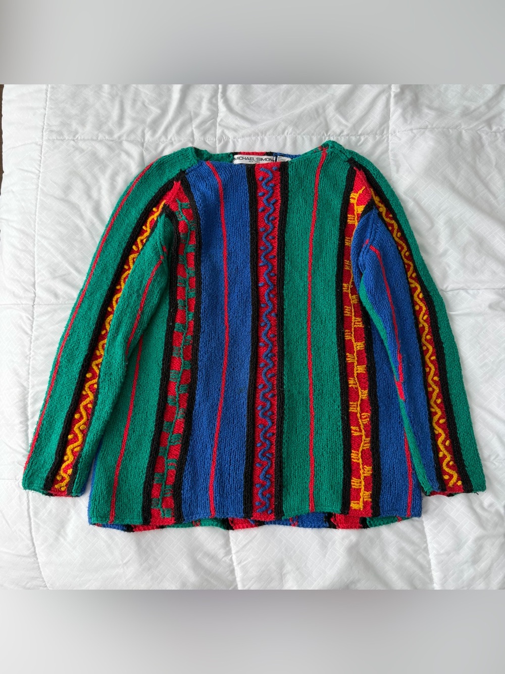 Vintage Michael Simon NY Knit Sweater M Vertical Stripe Coogi Style 90s Colorful